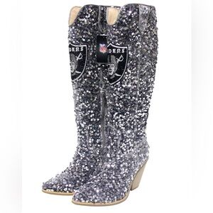 Las Vegas Raiders Sequin Silver Knee-High Boots